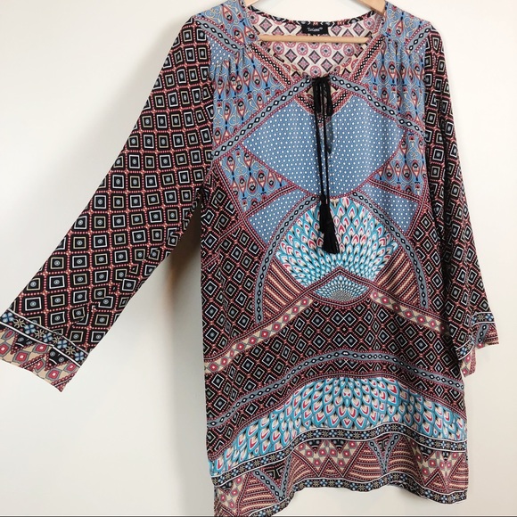 Tolani Silk Printed Tie Front Tunic - Picture 2 of 5